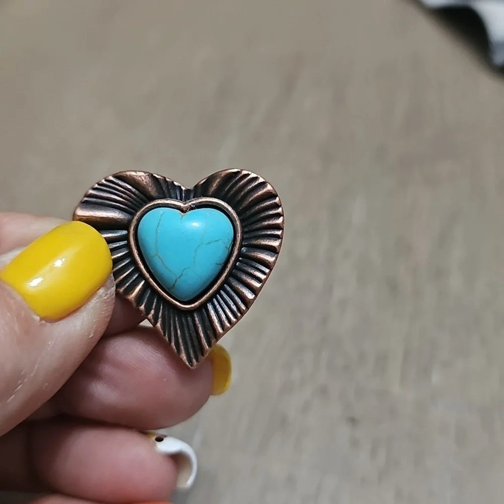 Paparazzi Copper and Turquoise Heart Earrings - Picture 3 of 3